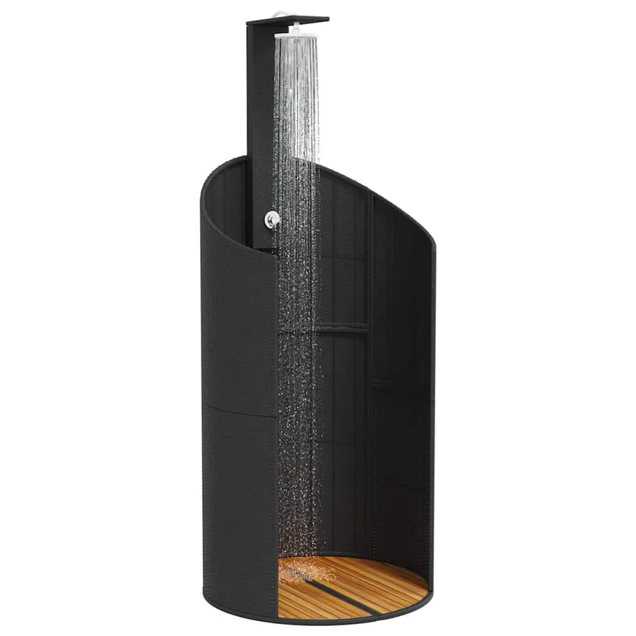 Douche d'extérieur noir 100x100x241,5 cm poly rotin bois acacia - 4