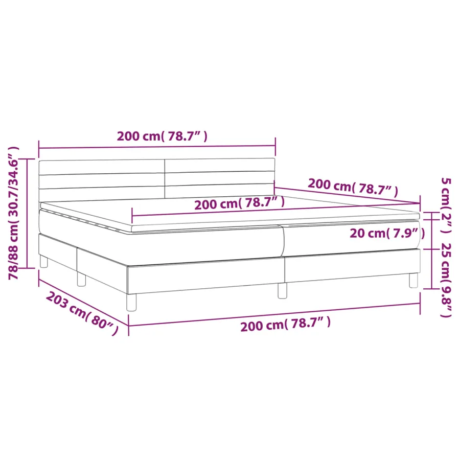 Sommier à lattes de lit avec matelas Crème 200x200 cm Tissu - 7
