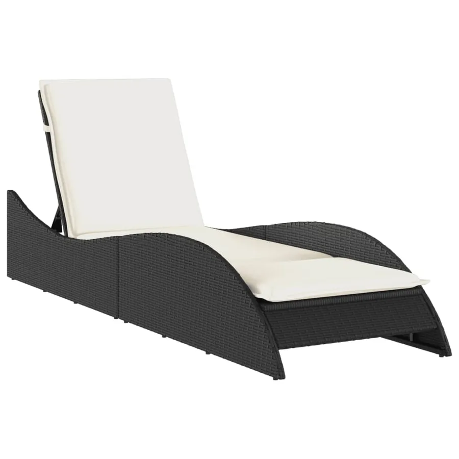 Chaise longue avec coussin noir 60x205x73 cm résine tressée - 2