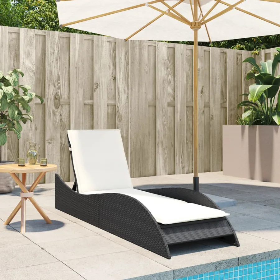 Chaise longue avec coussin noir 60x205x73 cm résine tressée - 3