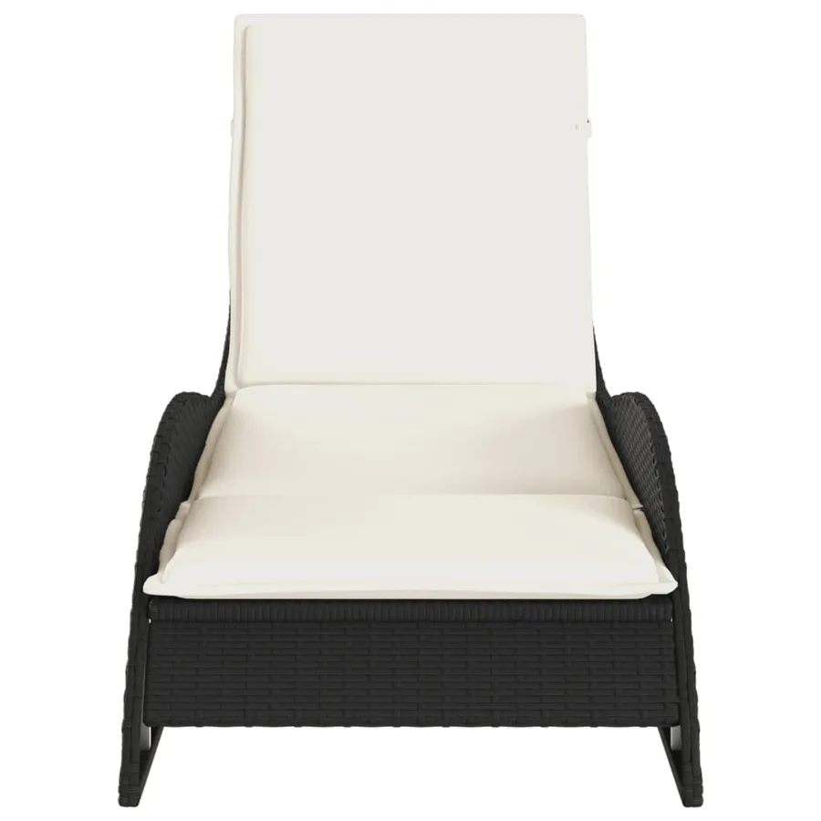Chaise longue avec coussin noir 60x205x73 cm résine tressée - 4