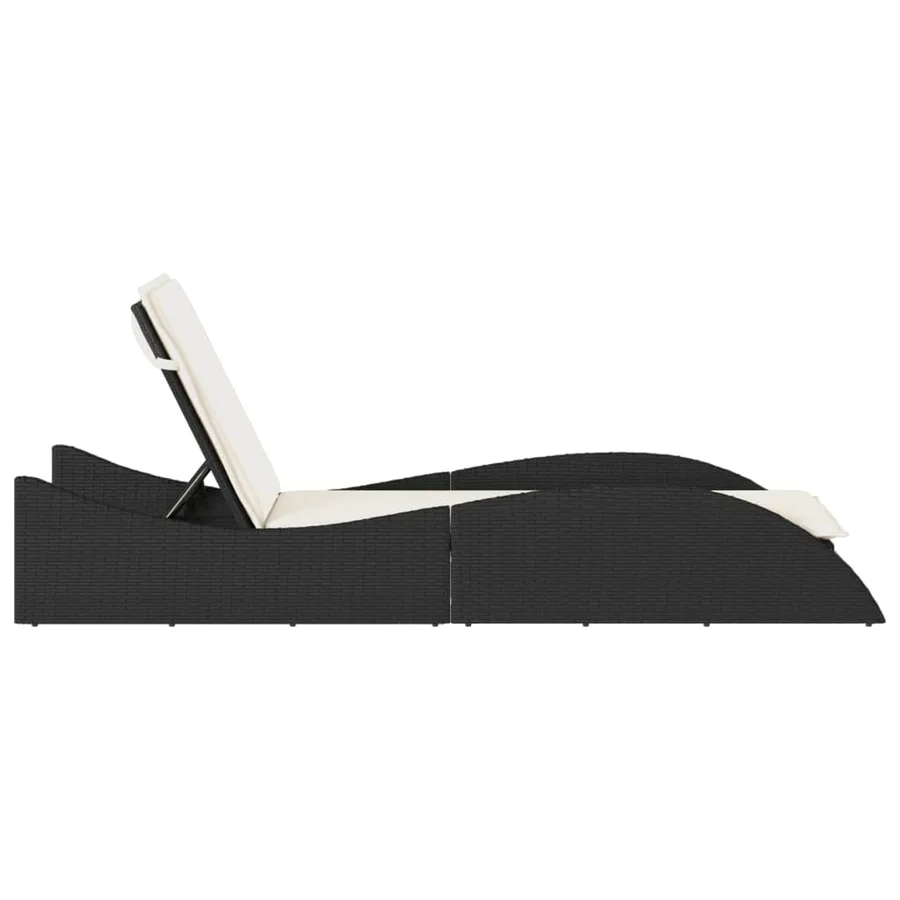 Chaise longue avec coussin noir 60x205x73 cm résine tressée - 5