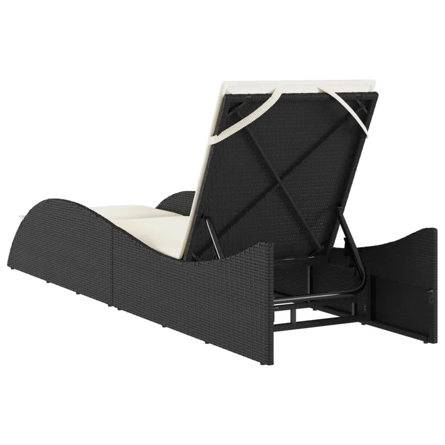 Chaise longue avec coussin noir 60x205x73 cm résine tressée - 6