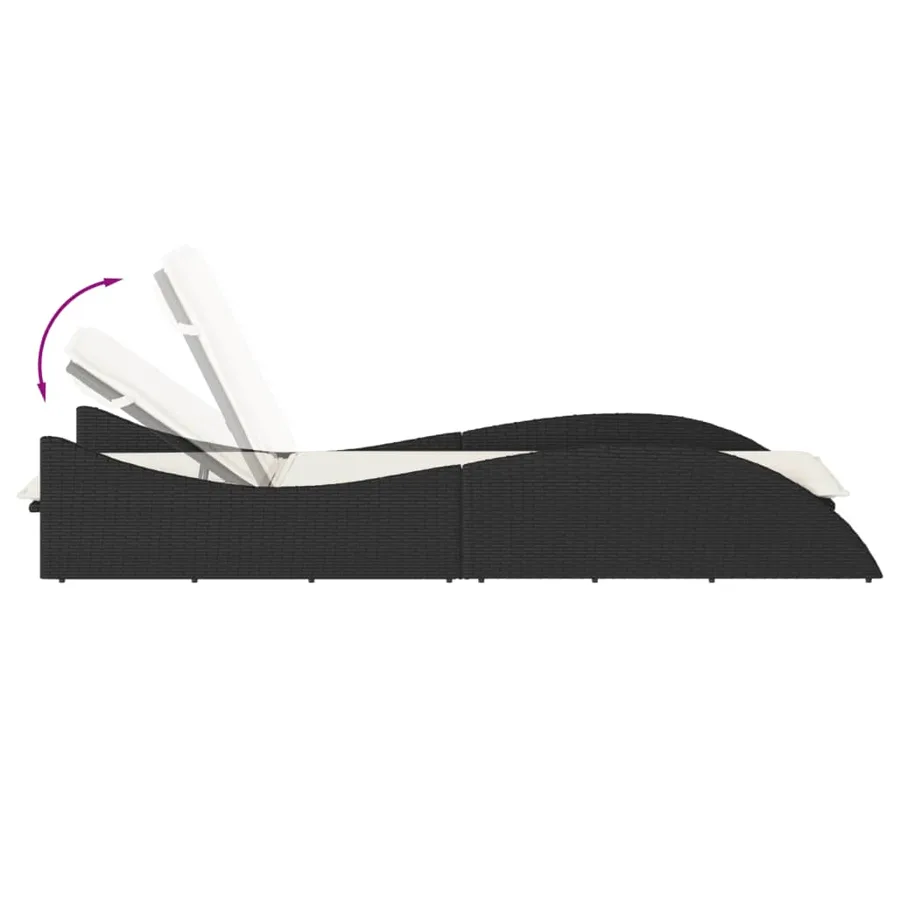 Chaise longue avec coussin noir 60x205x73 cm résine tressée - 7