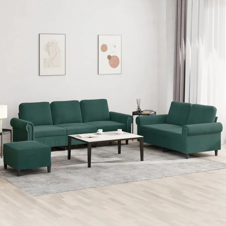 Ensemble de canapés 3 pcs avec coussins Vert foncé Velours