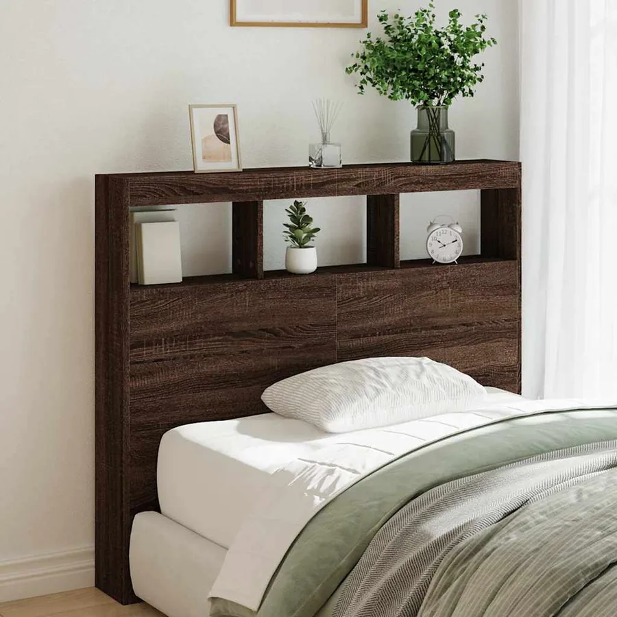 Armoire tête de lit avec LED chêne marron 120x17x102 cm