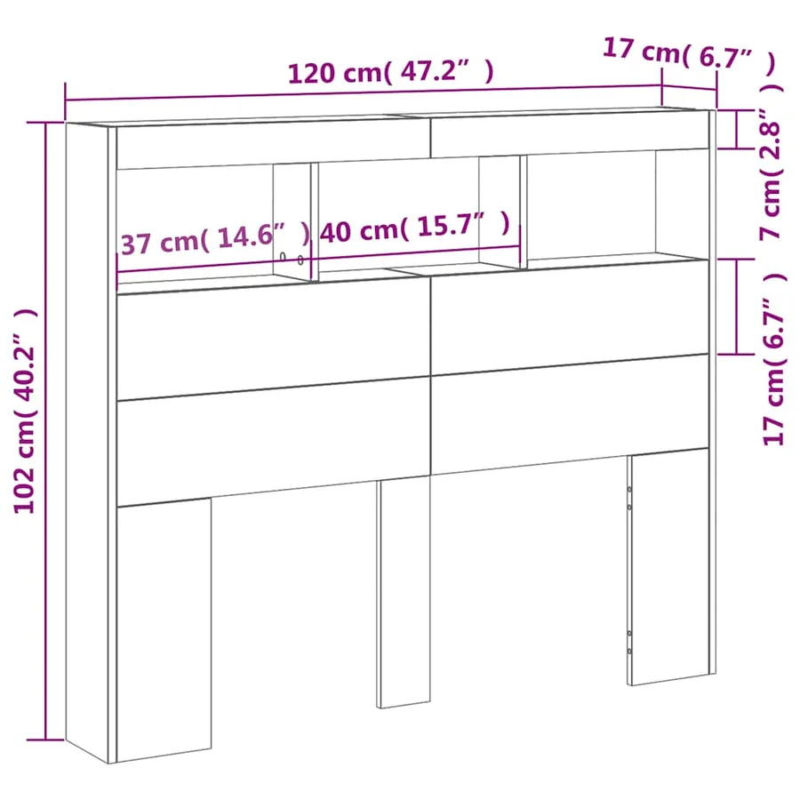 Armoire tête de lit avec LED chêne marron 120x17x102 cm - 12