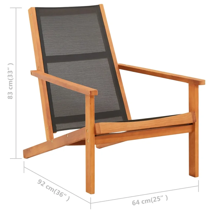 Chaise de jardin Noir Bois d'eucalyptus solide et textilène - 6