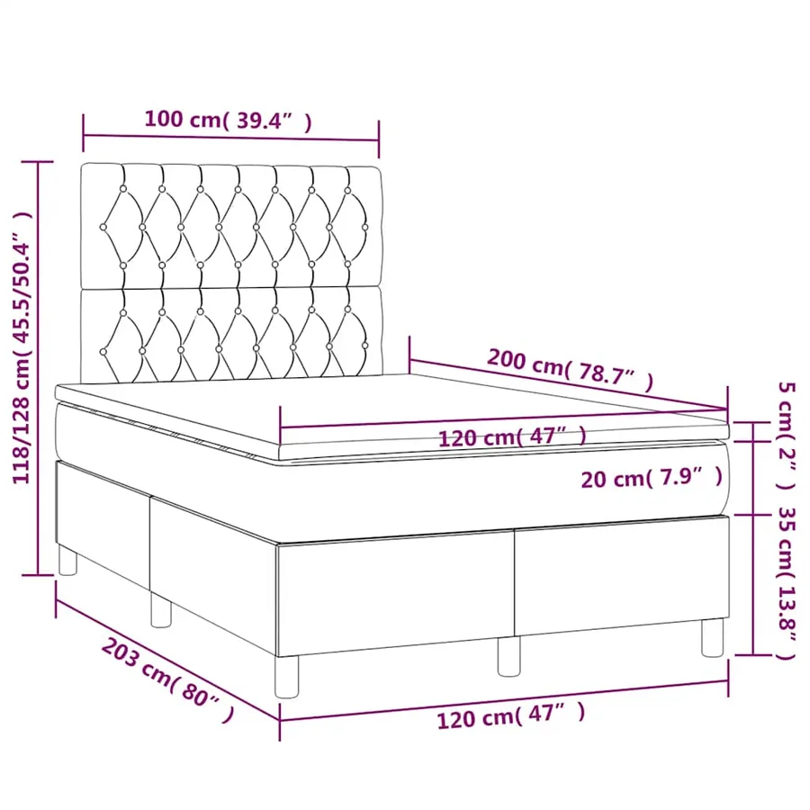 Sommier à lattes de lit matelas et LED Bleu foncé 120x200 cm - 9