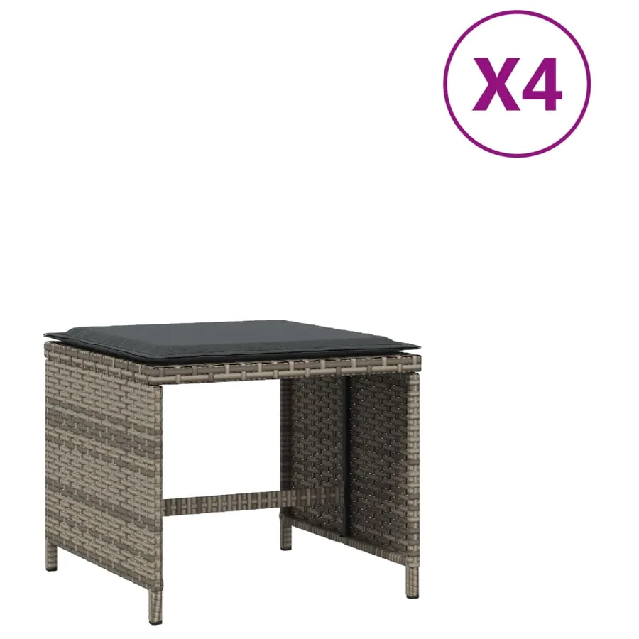 Tabourets de jardin avec coussins lot de 4 gris résine tressée - 2