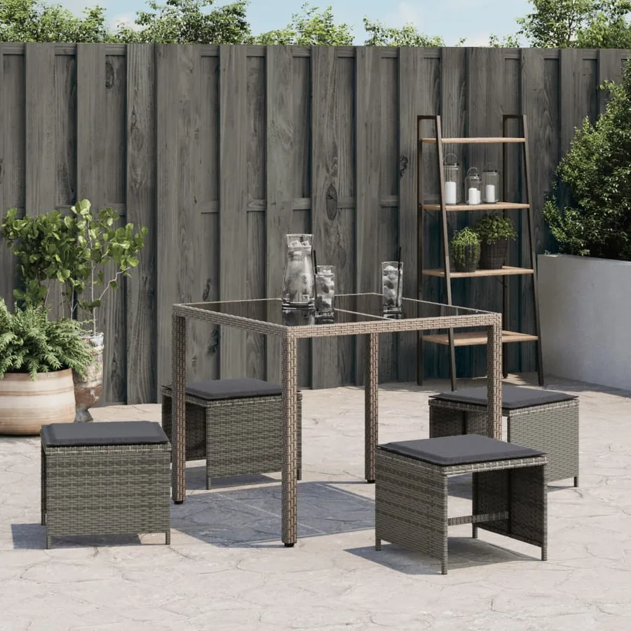 Tabourets de jardin avec coussins lot de 4 gris résine tressée - 4