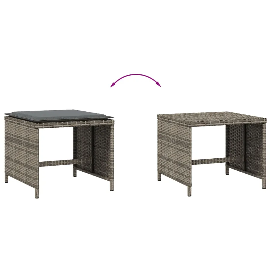 Tabourets de jardin avec coussins lot de 4 gris résine tressée - 7