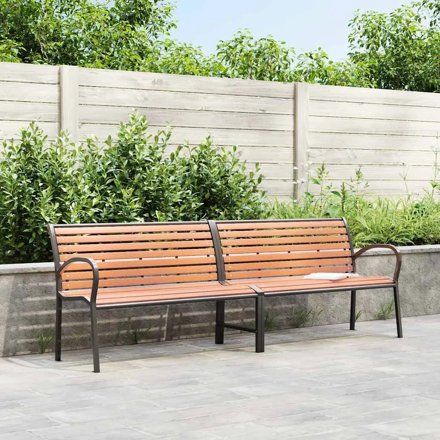 Banc de jardin marron 231 cm bois et acier enduit de poudre - 3