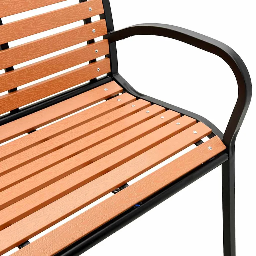 Banc de jardin marron 231 cm bois et acier enduit de poudre - 7