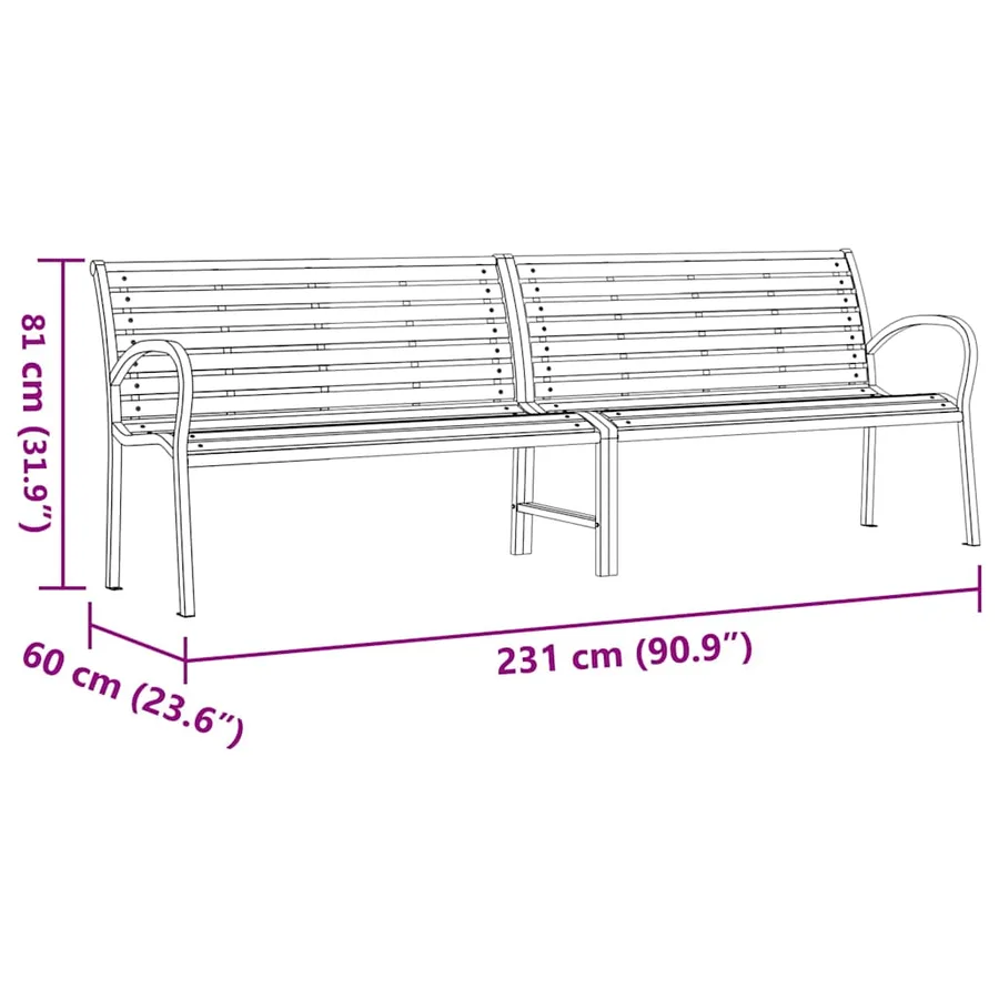 Banc de jardin marron 231 cm bois et acier enduit de poudre - 9