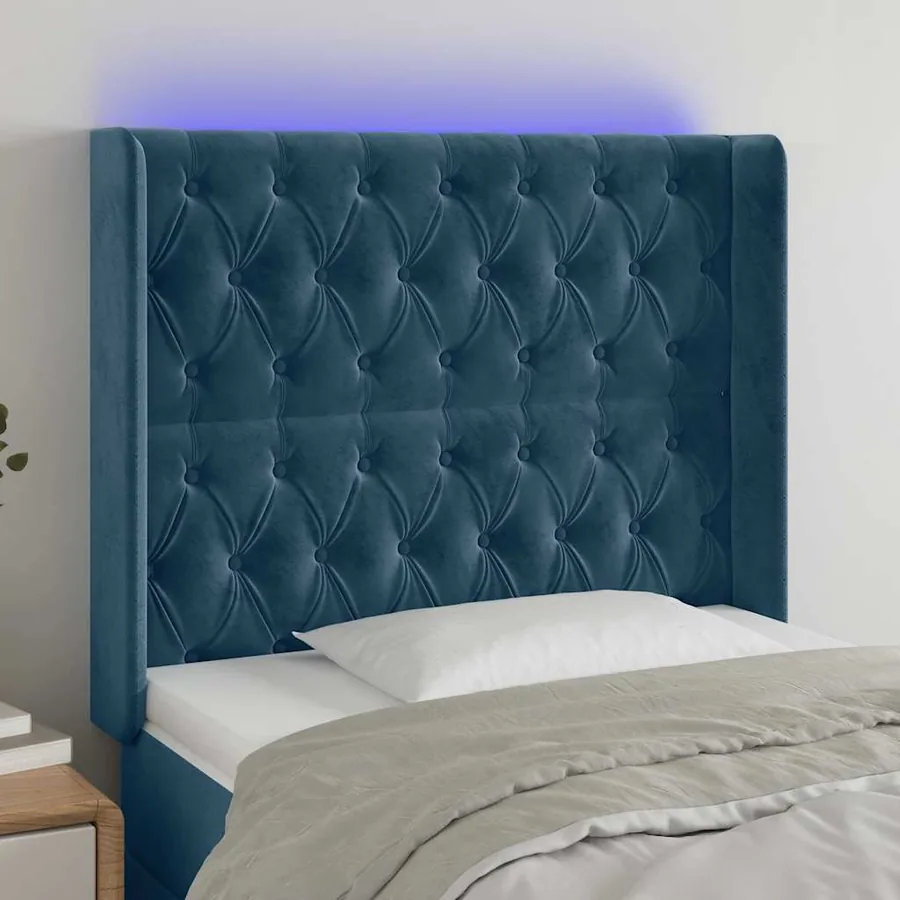 Tête de lit à LED Bleu foncé 103x16x118/128 cm Velours
