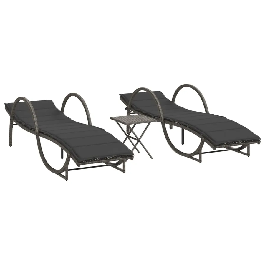 Chaises longues lot de 2 avec table gris résine tressée - 2