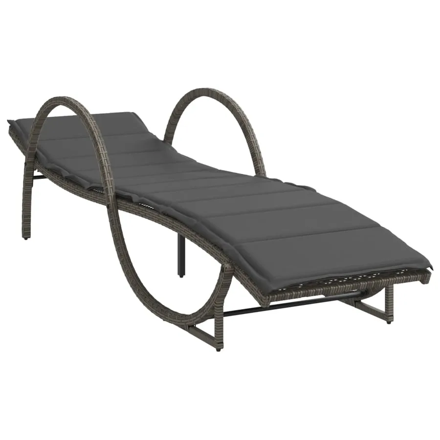 Chaise longue avec coussin gris 60x199x42 cm résine tressée - 2