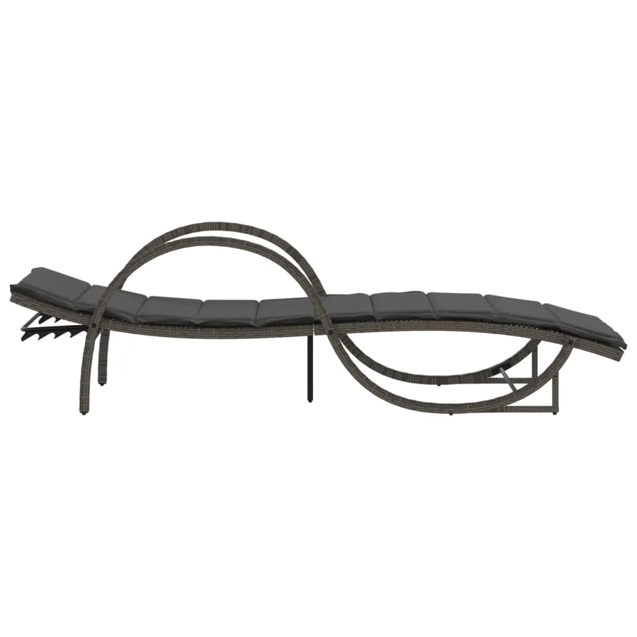 Chaise longue avec coussin gris 60x199x42 cm résine tressée - 5