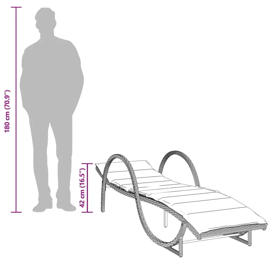 Chaise longue avec coussin gris 60x199x42 cm résine tressée - 9