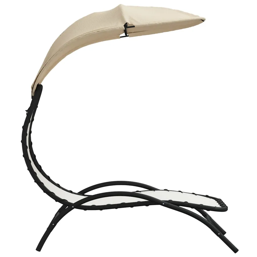 Chaise longue avec auvent crème 167x80x195 cm tissu et acier - 4
