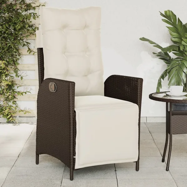 Chaise inclinable de jardin repose-pied marron résine tressée