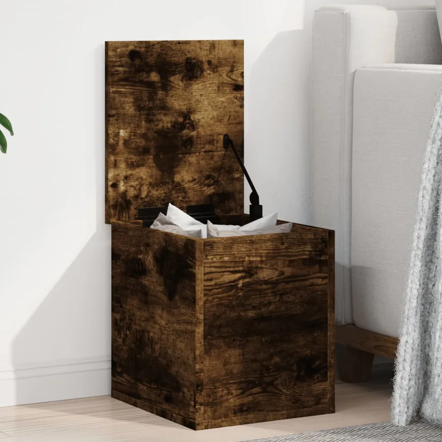Boîte de rangement chêne fumé 30x35x35 cm bois d'ingénierie