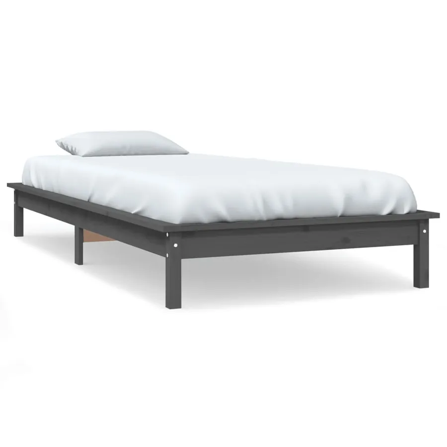 Cadre de lit sans matelas gris 100x200 cm bois massif - 2