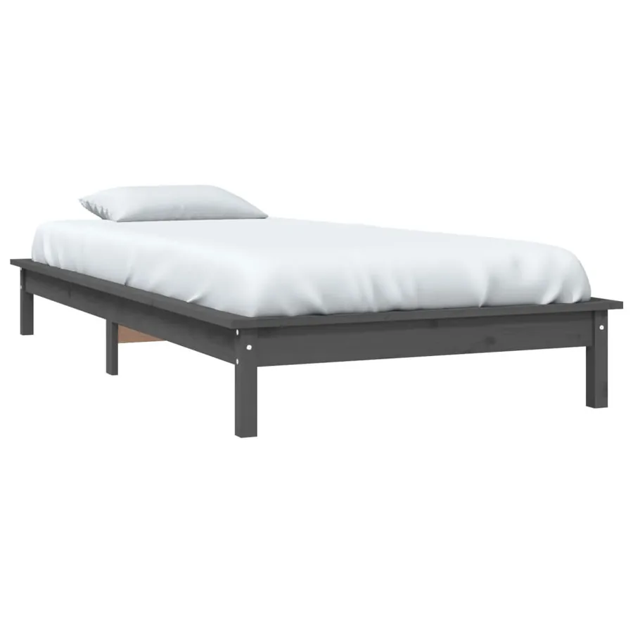 Cadre de lit sans matelas gris 100x200 cm bois massif - 3
