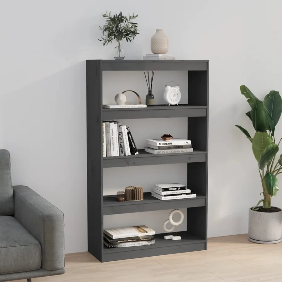 Bibliothèque/Séparateur de pièce Gris 80x30x135,5 cm Pin massif - 3