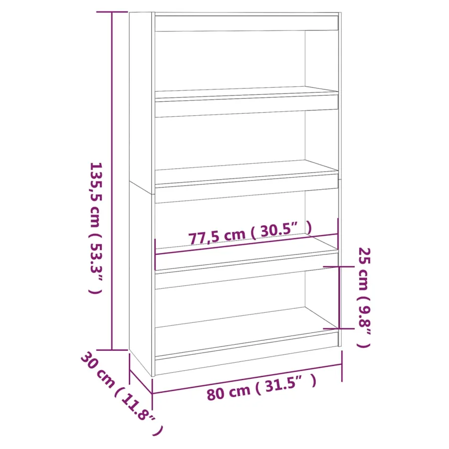 Bibliothèque/Séparateur de pièce Gris 80x30x135,5 cm Pin massif - 8