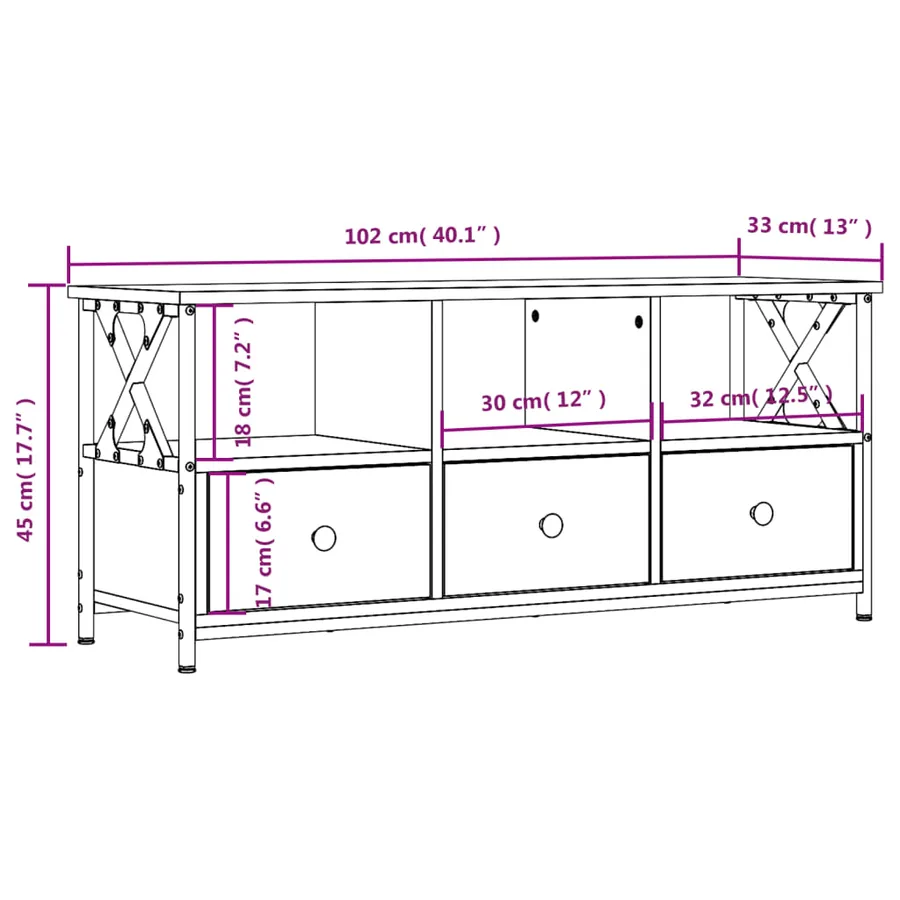 Meuble TV noir 102x33x45 cm bois d'ingénierie et fer - 11