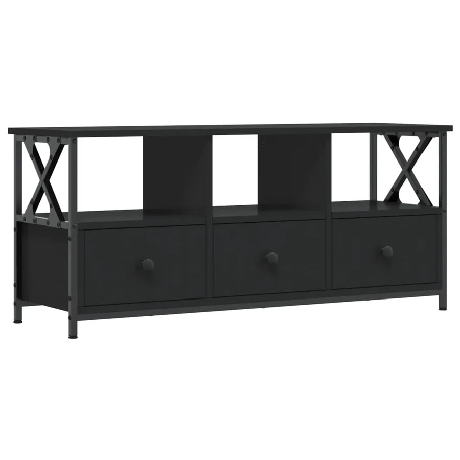 Meuble TV noir 102x33x45 cm bois d'ingénierie et fer - 2