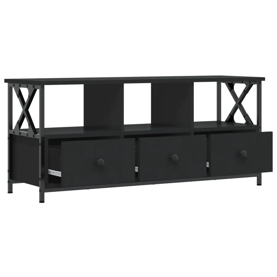 Meuble TV noir 102x33x45 cm bois d'ingénierie et fer - 4