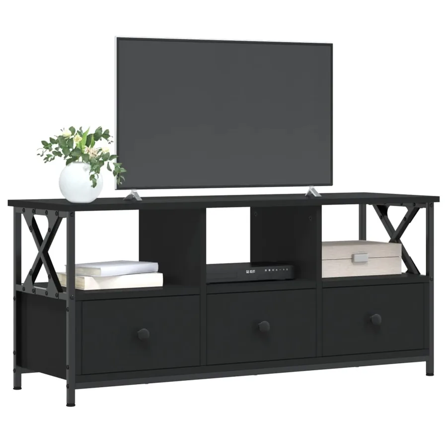 Meuble TV noir 102x33x45 cm bois d'ingénierie et fer - 7