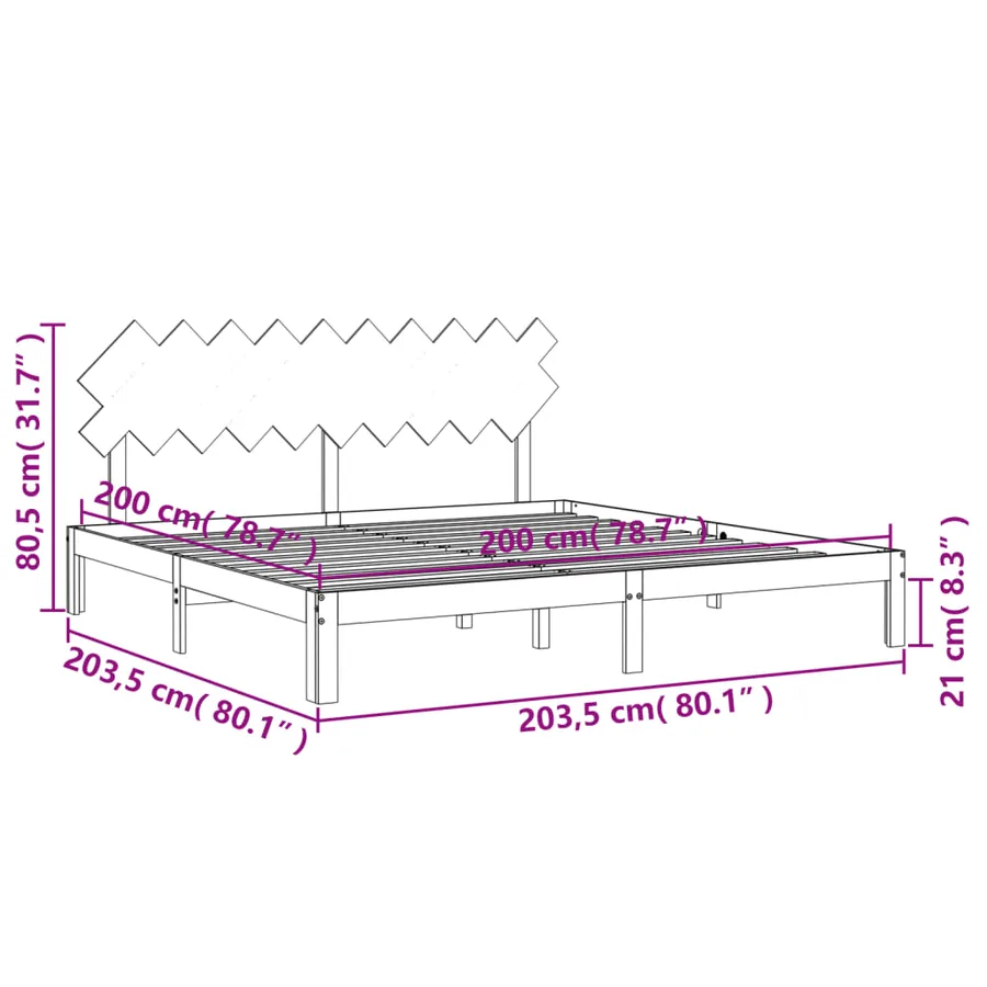 Cadre de lit sans matelas gris 200x200 cm bois massif de pin - 12
