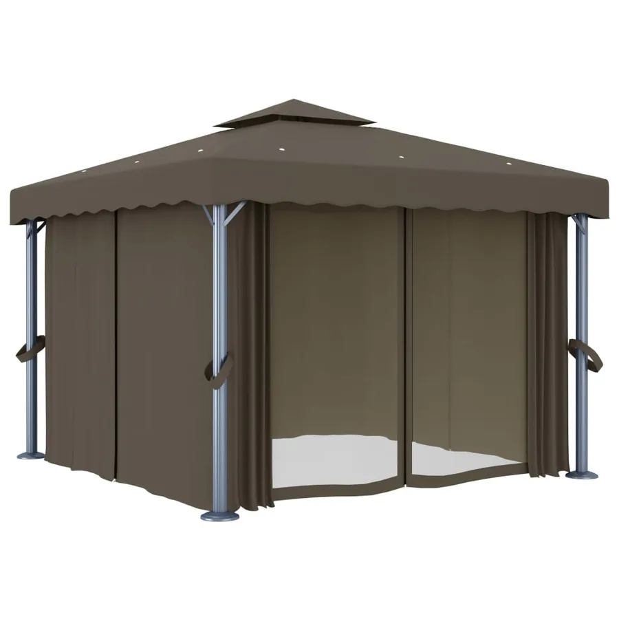 Tonnelle avec rideau et guirlande lumineuse à LED 3x3 m Taupe - 4