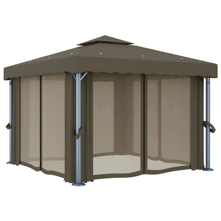 Tonnelle avec rideau et guirlande lumineuse à LED 3x3 m Taupe - 6
