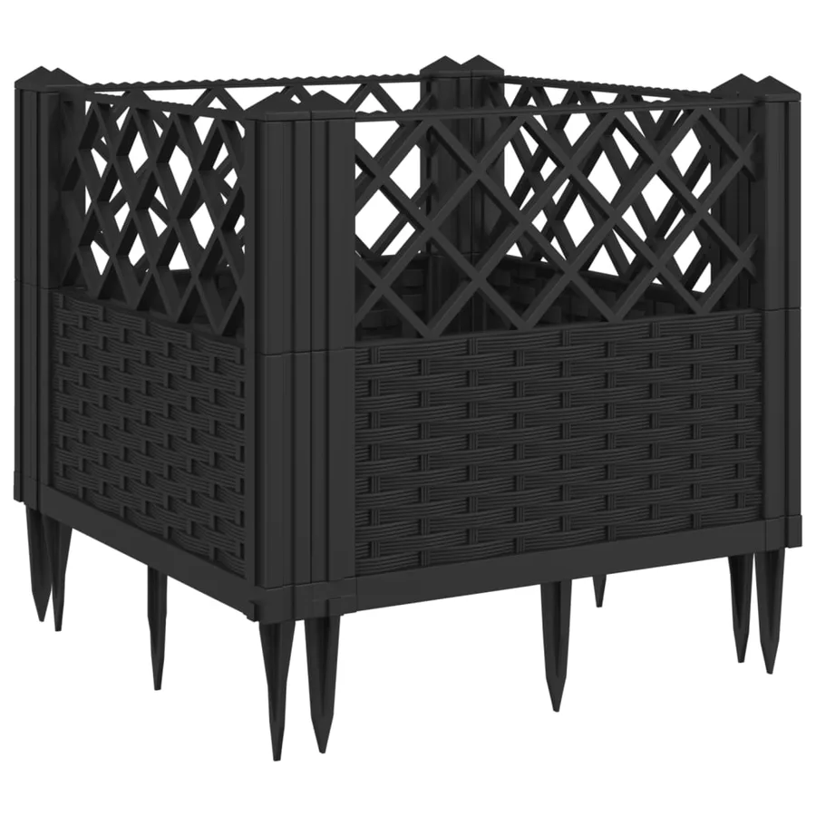 Jardinière avec piquets noir 43,5x43,5x43,5 cm PP - 2