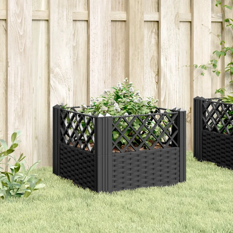 Jardinière avec piquets noir 43,5x43,5x43,5 cm PP - 3