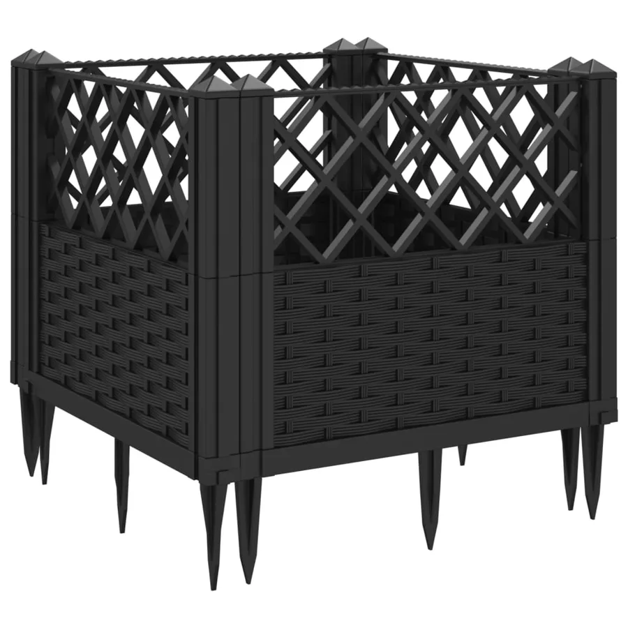 Jardinière avec piquets noir 43,5x43,5x43,5 cm PP - 6