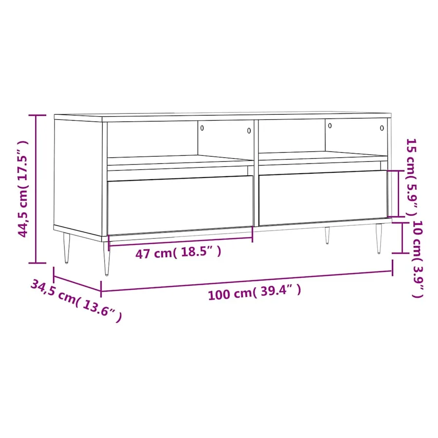 Meuble TV chêne fumé 100x34,5x44,5 cm bois d'ingénierie - 11