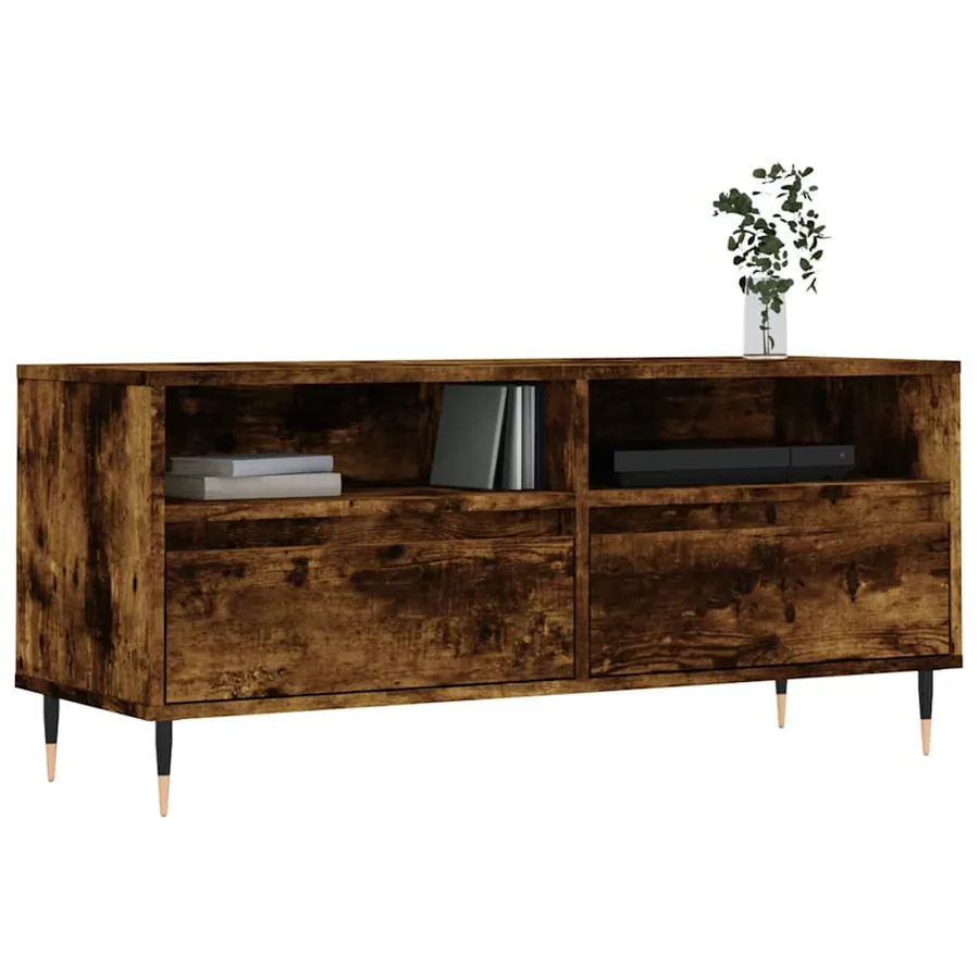 Meuble TV chêne fumé 100x34,5x44,5 cm bois d'ingénierie - 3