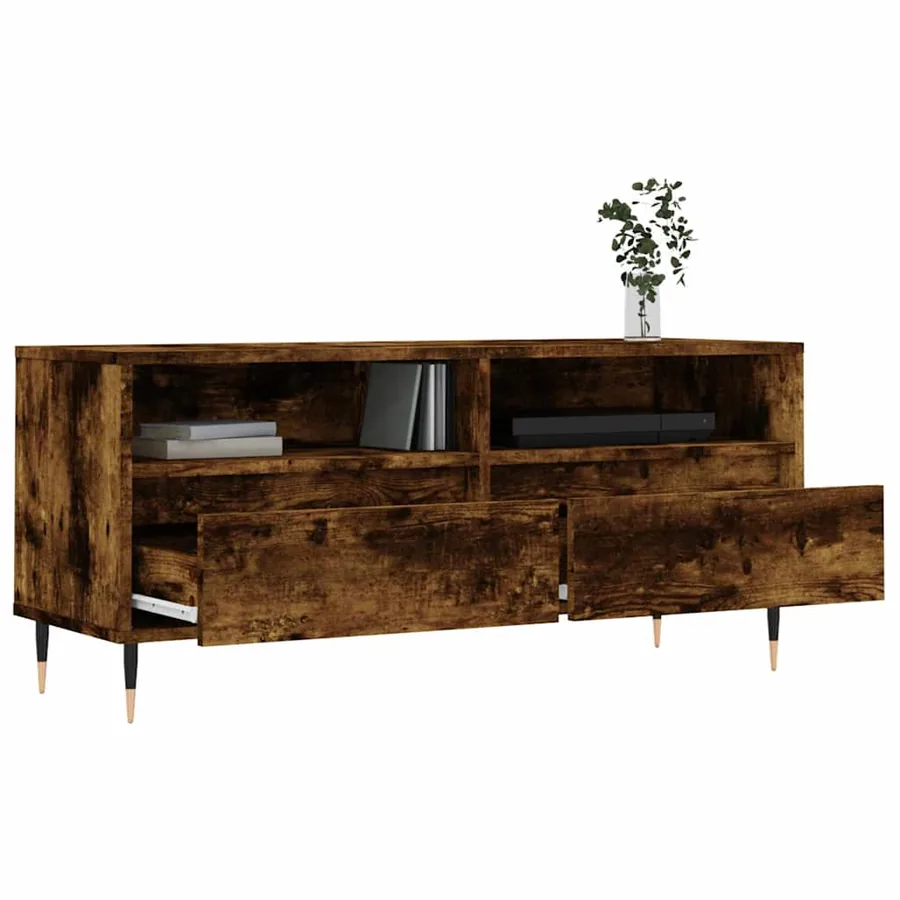 Meuble TV chêne fumé 100x34,5x44,5 cm bois d'ingénierie - 4