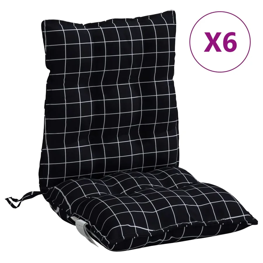 Coussins de chaise à dossier bas lot de 6 motif à carreaux noir - 2