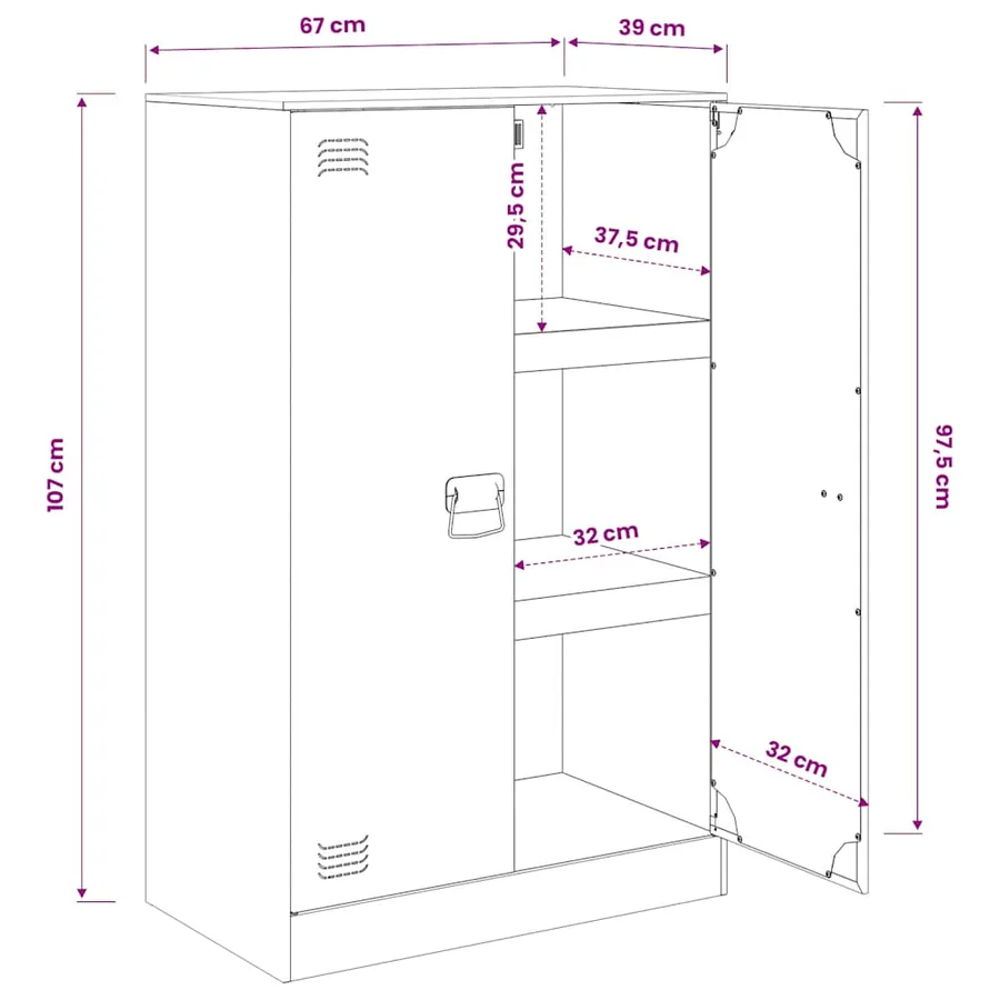 Buffet noir 67x39x107 cm acier - 14