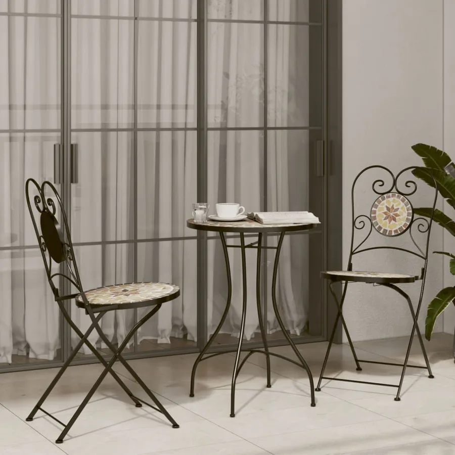 Table de bistro mosaïque terre cuite blanc Ø50x70 cm céramique - 3