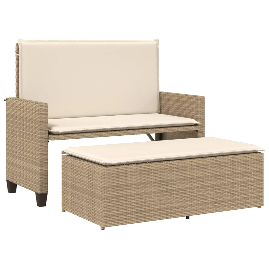 Banc de jardin et coussins et repose-pied beige résine tressée - 2