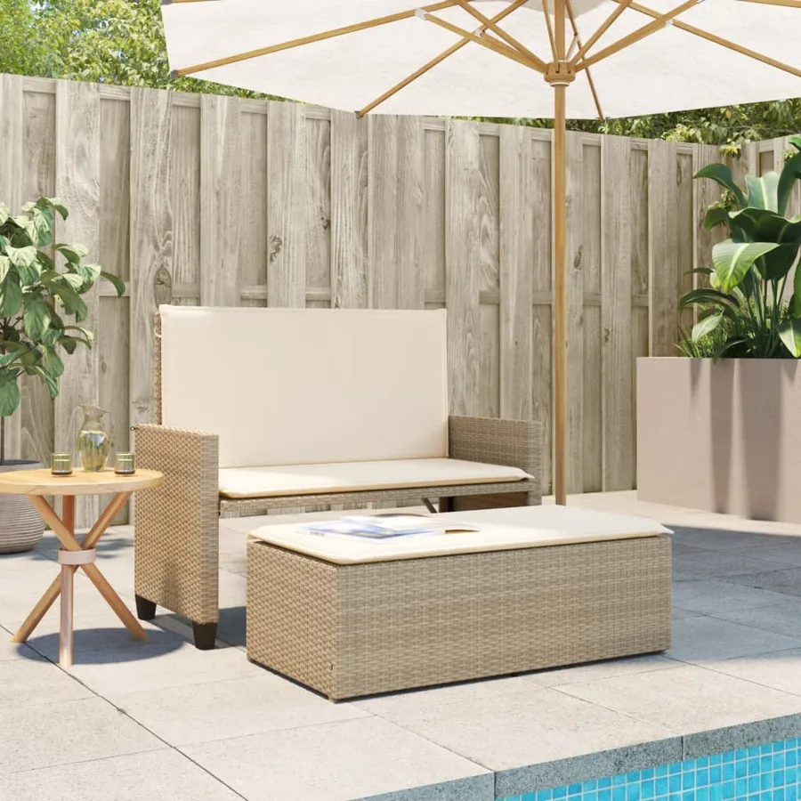 Banc de jardin et coussins et repose-pied beige résine tressée - 3