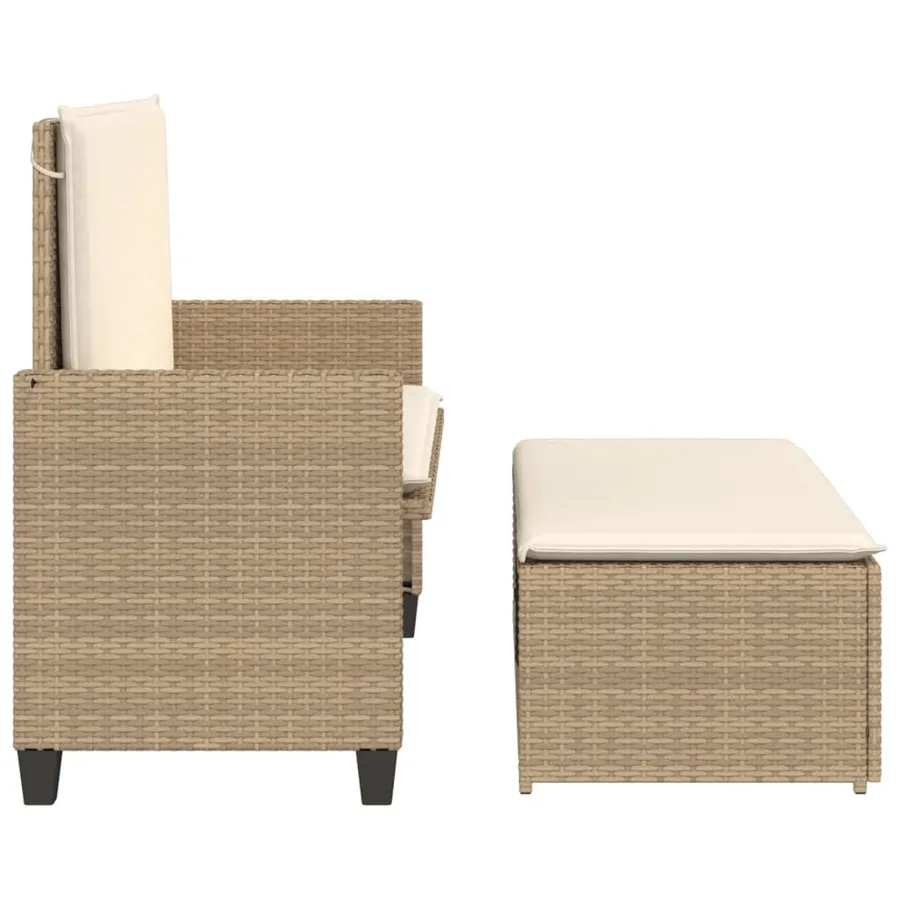 Banc de jardin et coussins et repose-pied beige résine tressée - 6